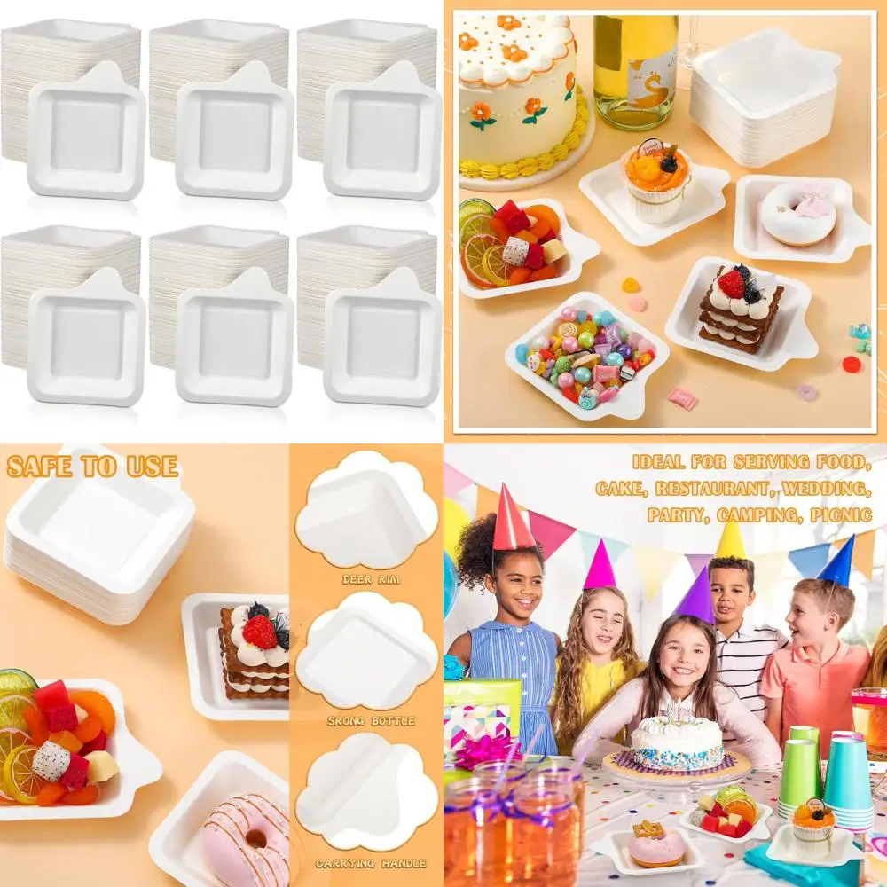 

1000 Pack 4 Inch Disposable Square Paper Plates - White, Ideal for Parties, Weddings, Birthdays, and Events