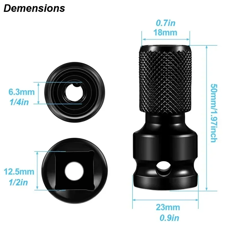 Electric Wrench 1/2 Square Drive To 1/4 Hex Socket Female Adapter Spanner Chuck Converter Impact Air Extension Pneumatic Tool view 2