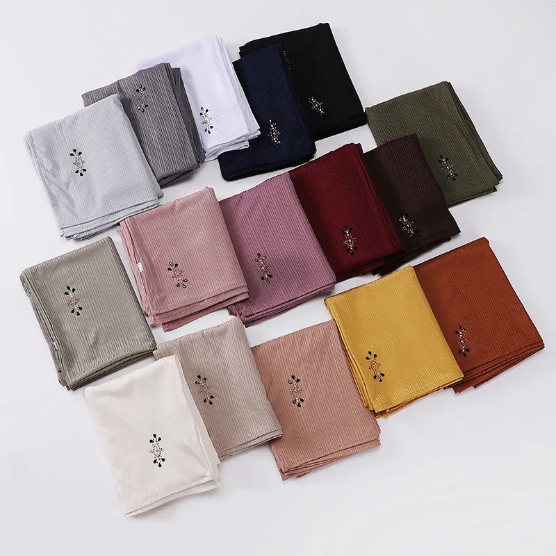Women Pleated Hijab Diamonds Headscarves For Women Hijab Headband Scarf For Muslim Women Veil Hijabs Malaysia Crinkle Islamic