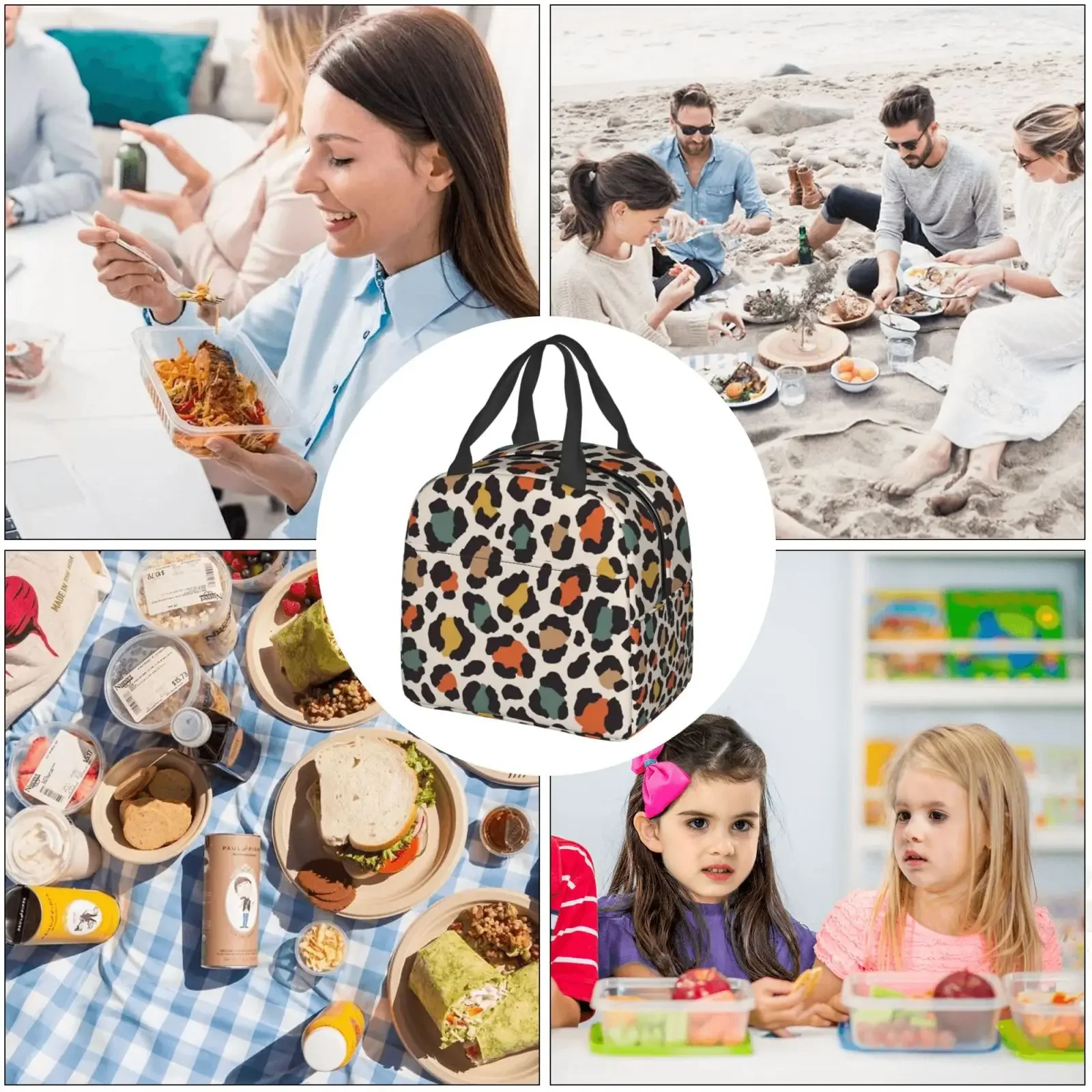 Classic Wild Cheetah Colorful Leopard Print Lunch Bag Portable Thermal Cooler Insulated Bento Box for Kids Food Tote Bags