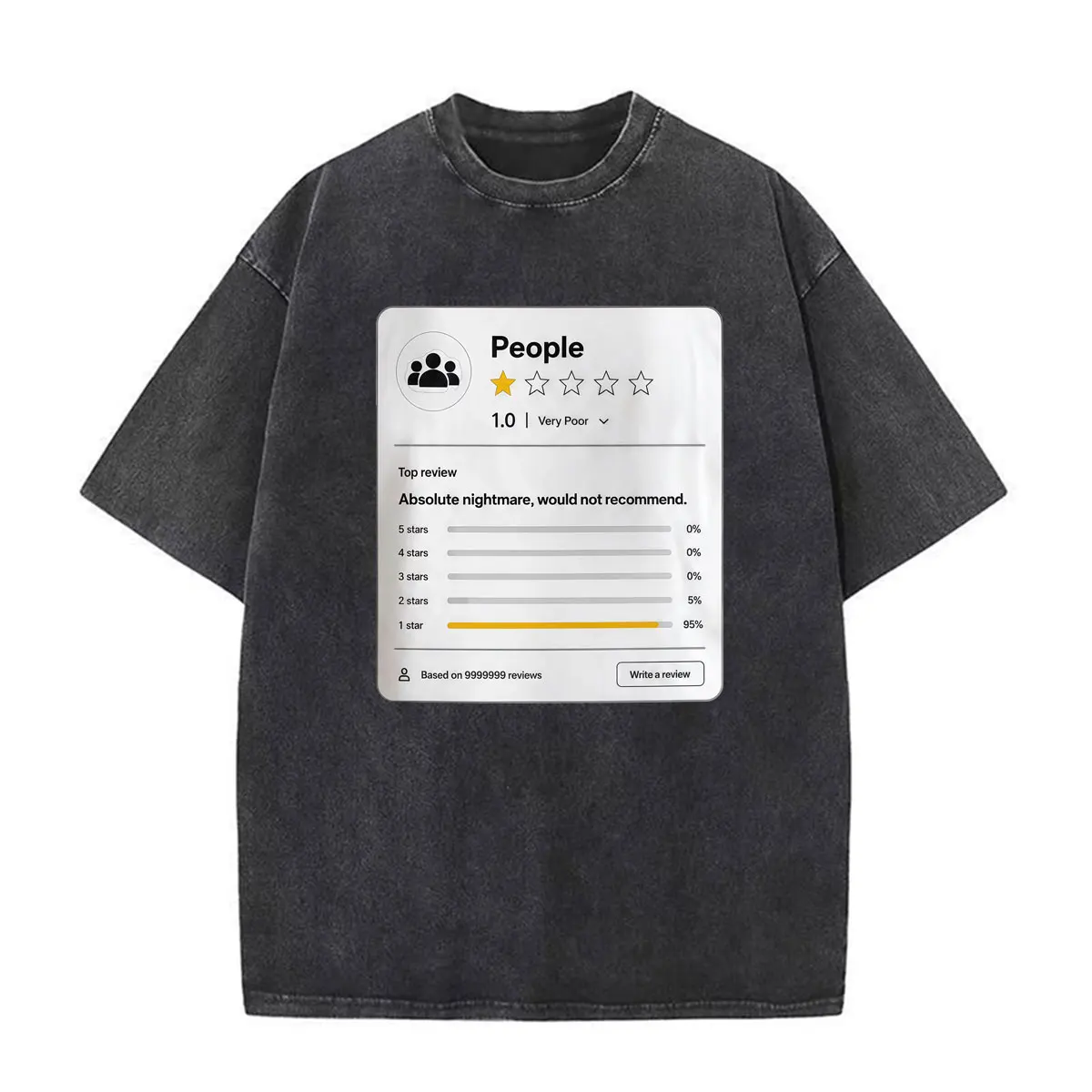 Funny People Review Back 1 Star Rating Print T-shirt Men's Clothing Fashion Loose T Shirts Casual Cotton Vintage Washed T-shirts