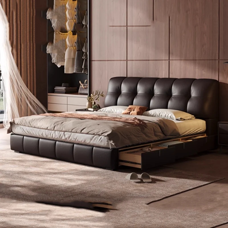 

Leather Modern Bed King Size Sleeping Bedroom Girls Wooden Luxury Bed Space Saving Frame Double Camas De Casal Home Furniture