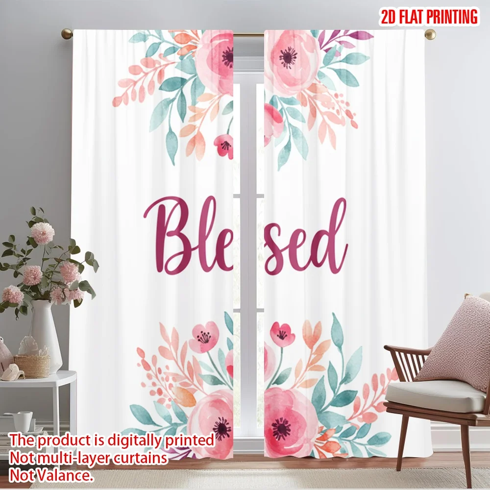 2pcs,2D plane printing Curtains&Window Treatment Blessed Floral Watercolor Polyester Fabric (without rod) Art Deco Festive for