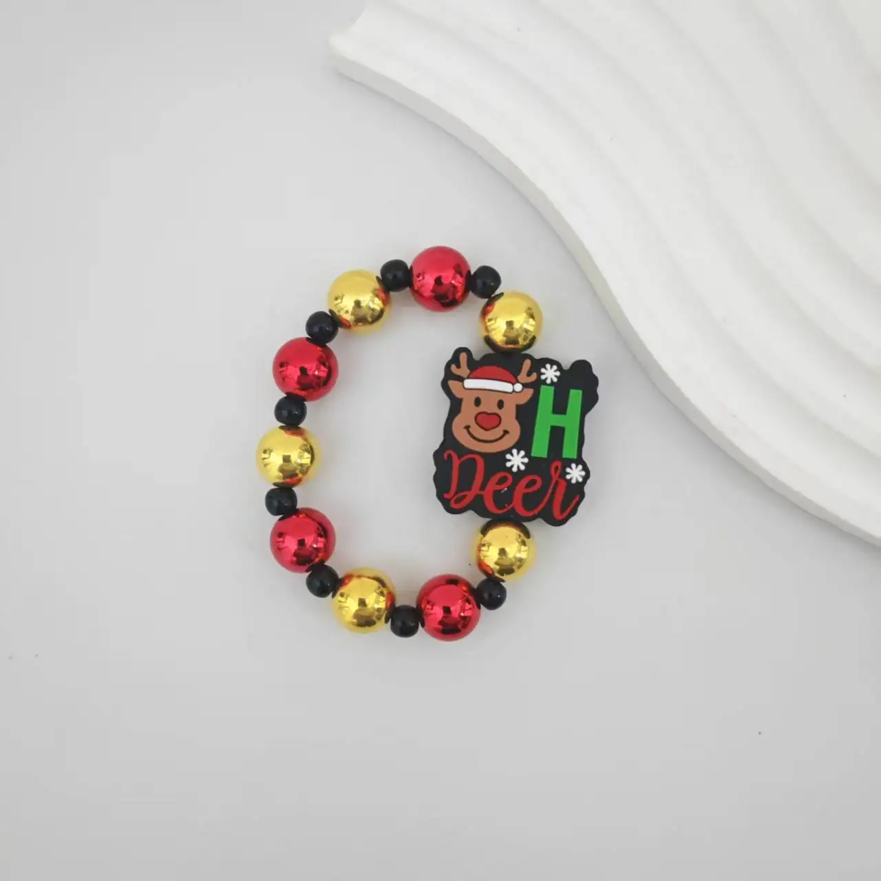 

Красные золотые блестящие бусины, детский браслет ручной работы, детский милый рождественский браслет с оленем, ювелирные изделия, подарки
