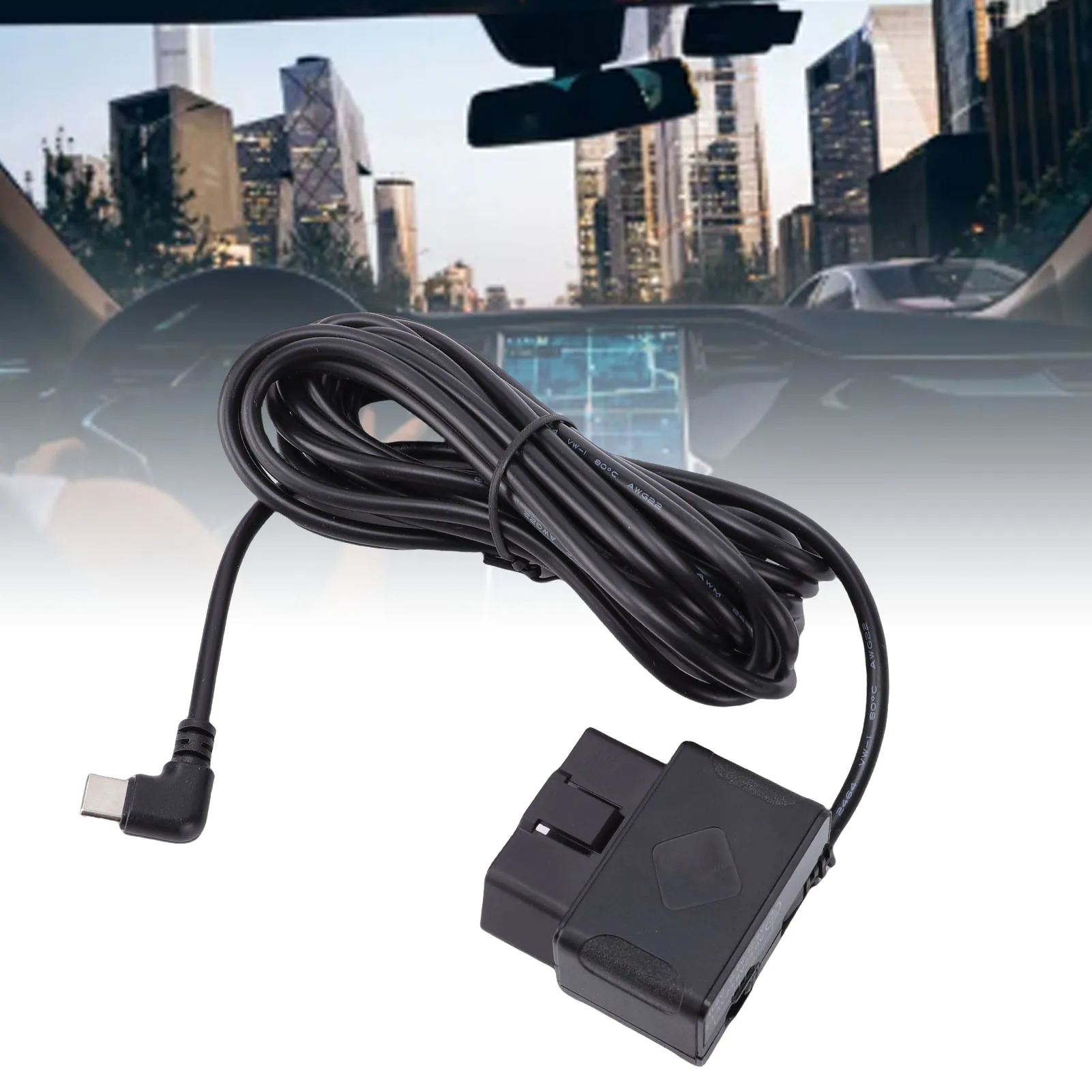 Dash Cam Hardwire Kit OBD Power Cable 11.5ft with USB Type C Adapter Digital Display Low Voltage Protecting 24h Parking Mode ACC