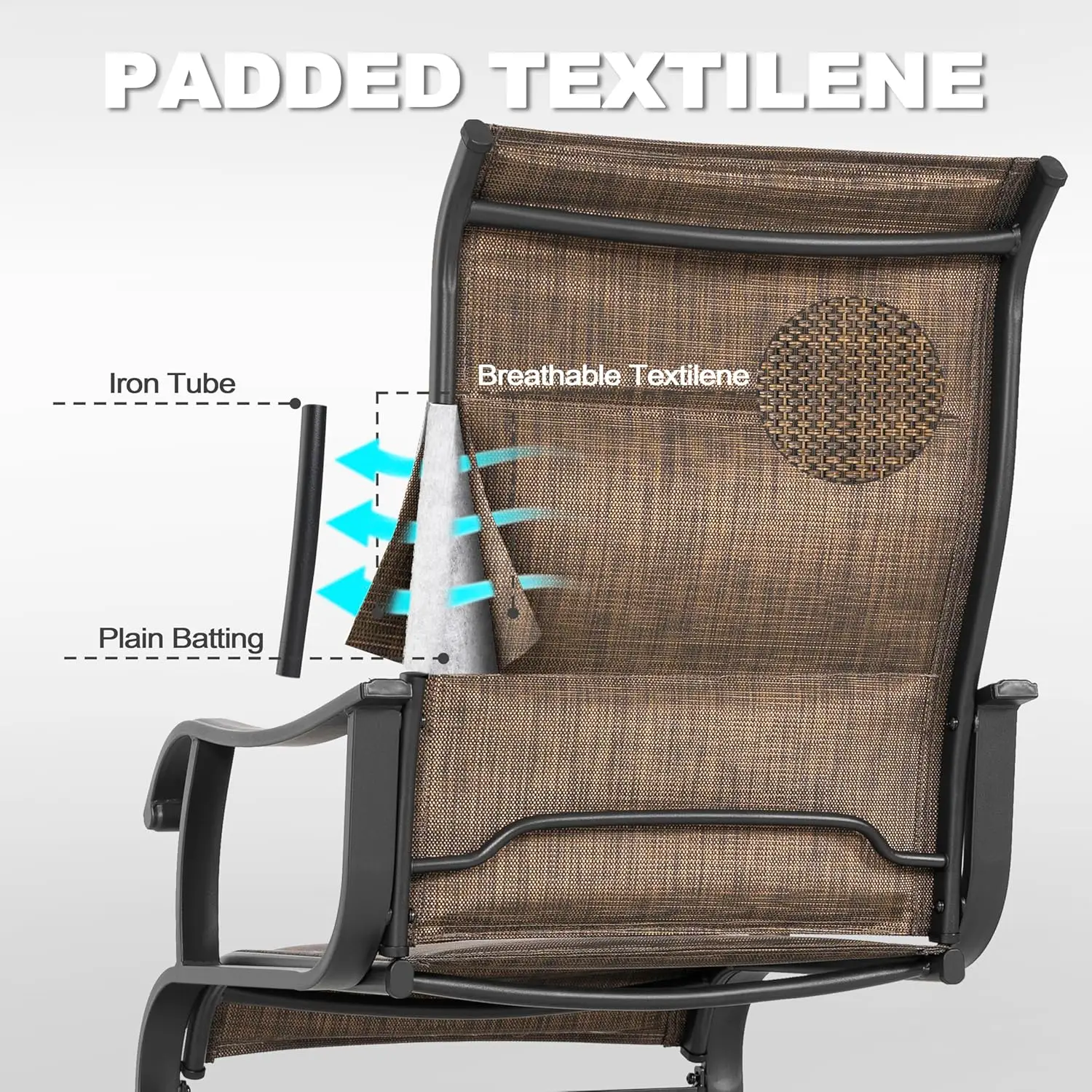 Nuu Tuin Patio Eetkamerstoelen Set Van 4, Voor Alle Weersomstandigheden Gewatteerde Textilene Terrasstoelen Voor Buiten, Ademend Spring Motion Textiel