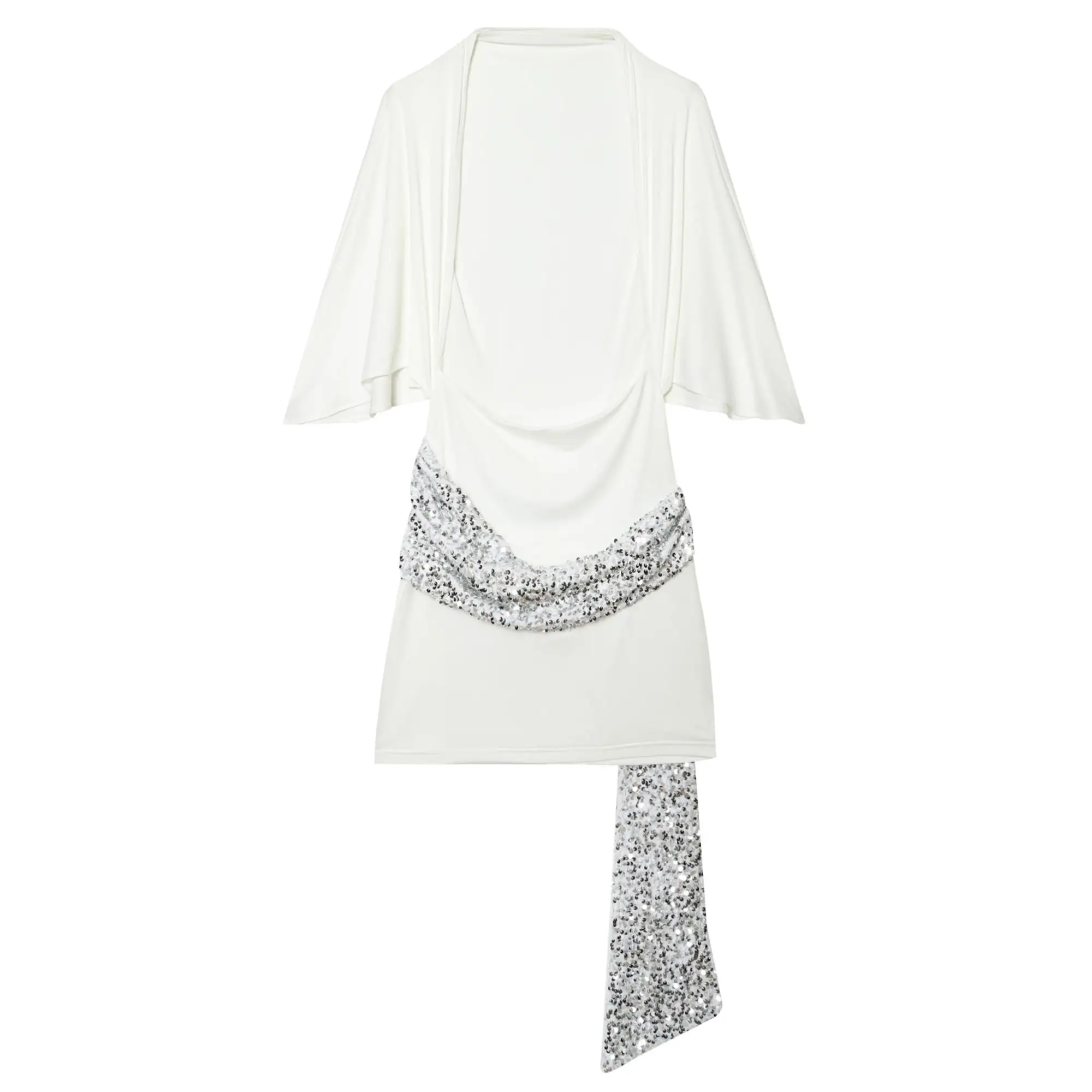 TFMLN Damen Pailletten-Patchwork-Kleid Elegantes Weitärmeliges Rückenfreies Minikleid Neue Mode Abendparty Schlankes Damen-Outfit – Detail 7