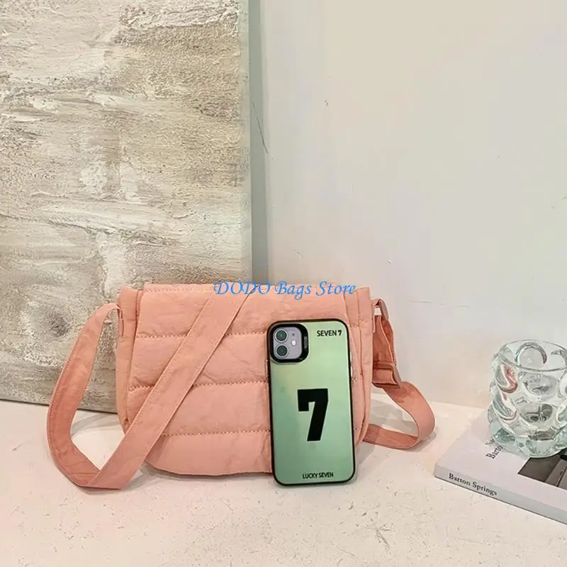 

Компактная хлопковая сумка для телефона с пуховым наполнителем и регулируемым ремнем, сумка через плечо для повседневного