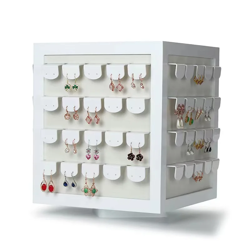 

White PU Leather Rotating Jewelry Display Stand Earrings Necklace Display Stand