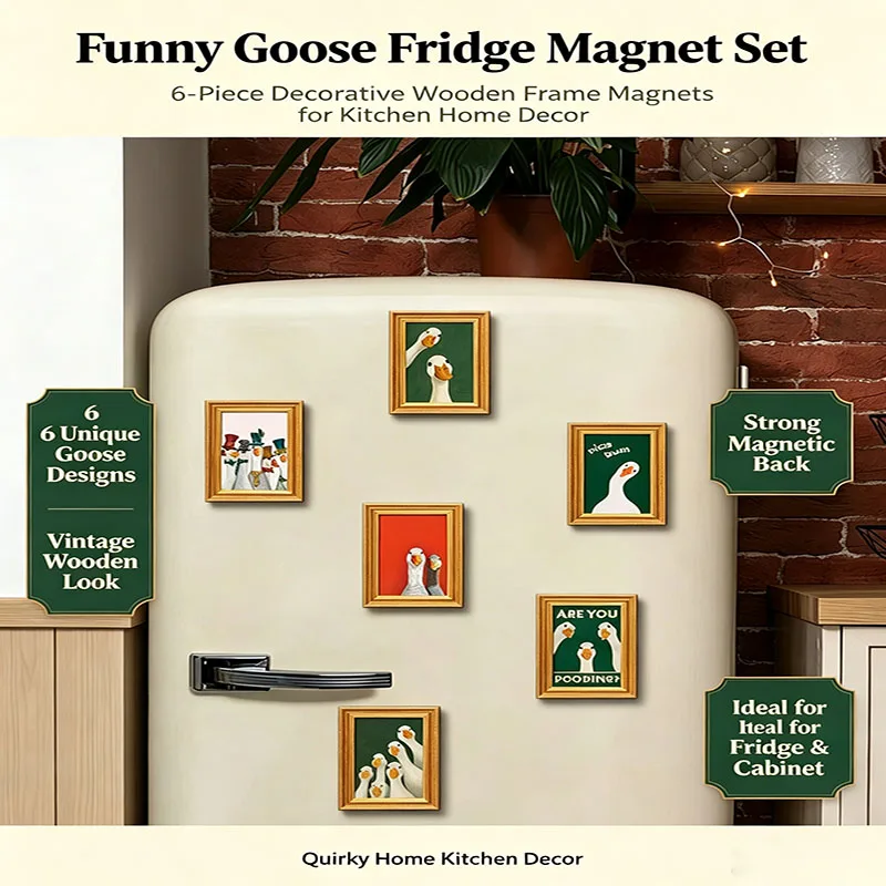 Novelty Goofy Goose Fridge Magnets, Golden Wooden Frame Magnetic Sticker, Funny Decor for Kitchen Cabinet Locker - view 4