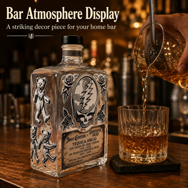 Grateful Dead Skull Rose Glass Liquor Decanter Vintage Rock Band Tequila Whiskey Storage Bottle Airtight ClearSpirit Bottle Bar