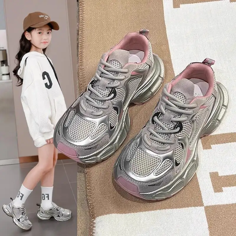 

Kawaii повседневная обувь, модная детская обувь, кроссовки на платформе для девочек, дышащая спортивная обувь с сеткой для детей, кроссовки, новинка 2024 года