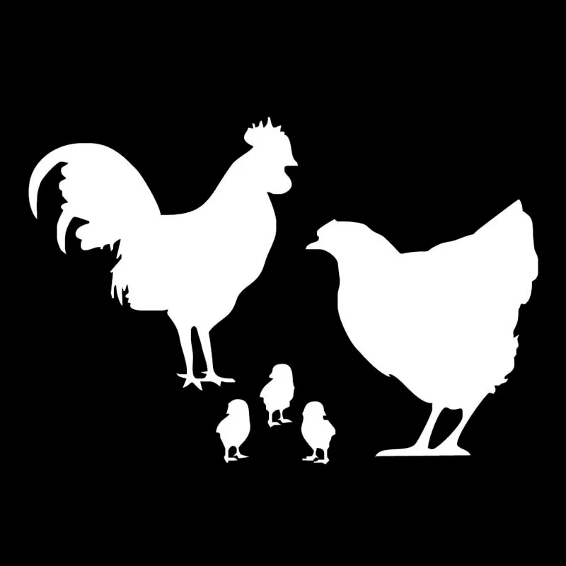 Car Sticker Cute Chicken Family PVC Car Styling Farm Animal Sticker Car Sticker Waterproof Cover Scratch Black/white, 21cm*14cm