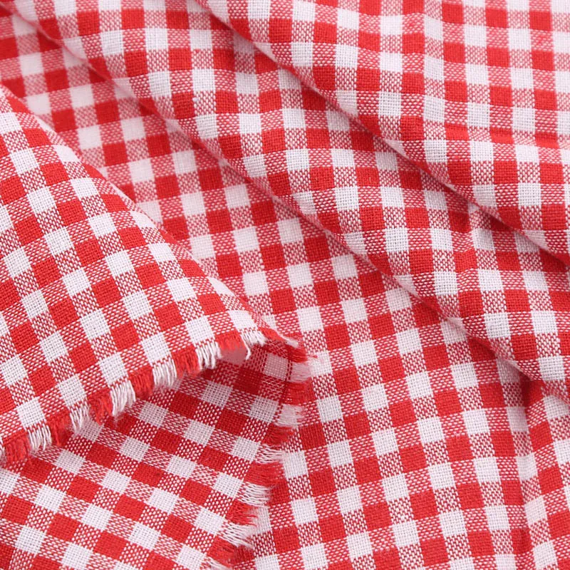 Cotton Polyester White Red Checkered Fabric Suitable For Summer Shirts, Skirts, Children's Clothing, Quilting and Splicing DIY