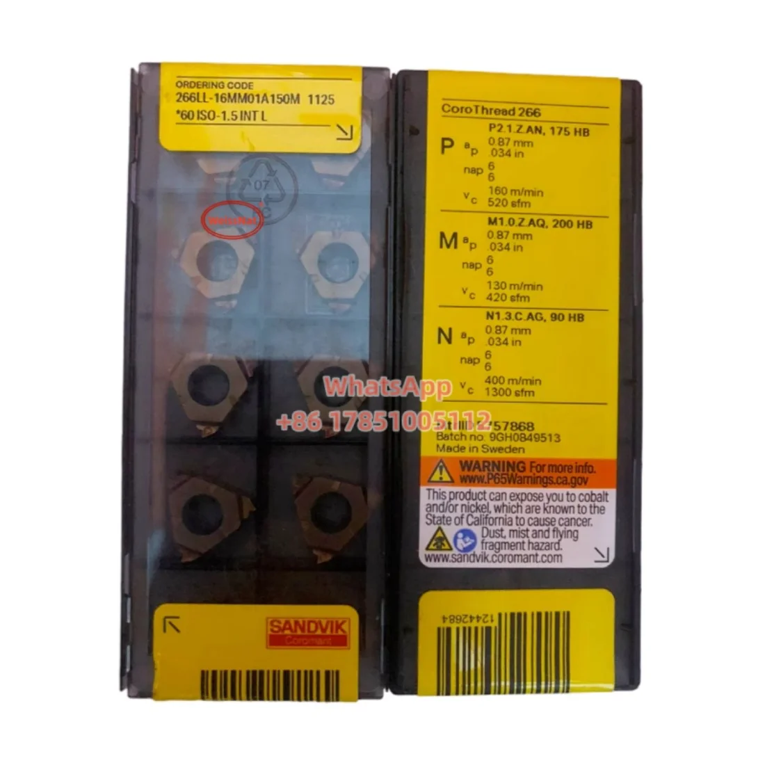 

266LL-16MM01A150M 1125 Carbide Inserts 266LL-16MM01A150M 1125 Threading Insert