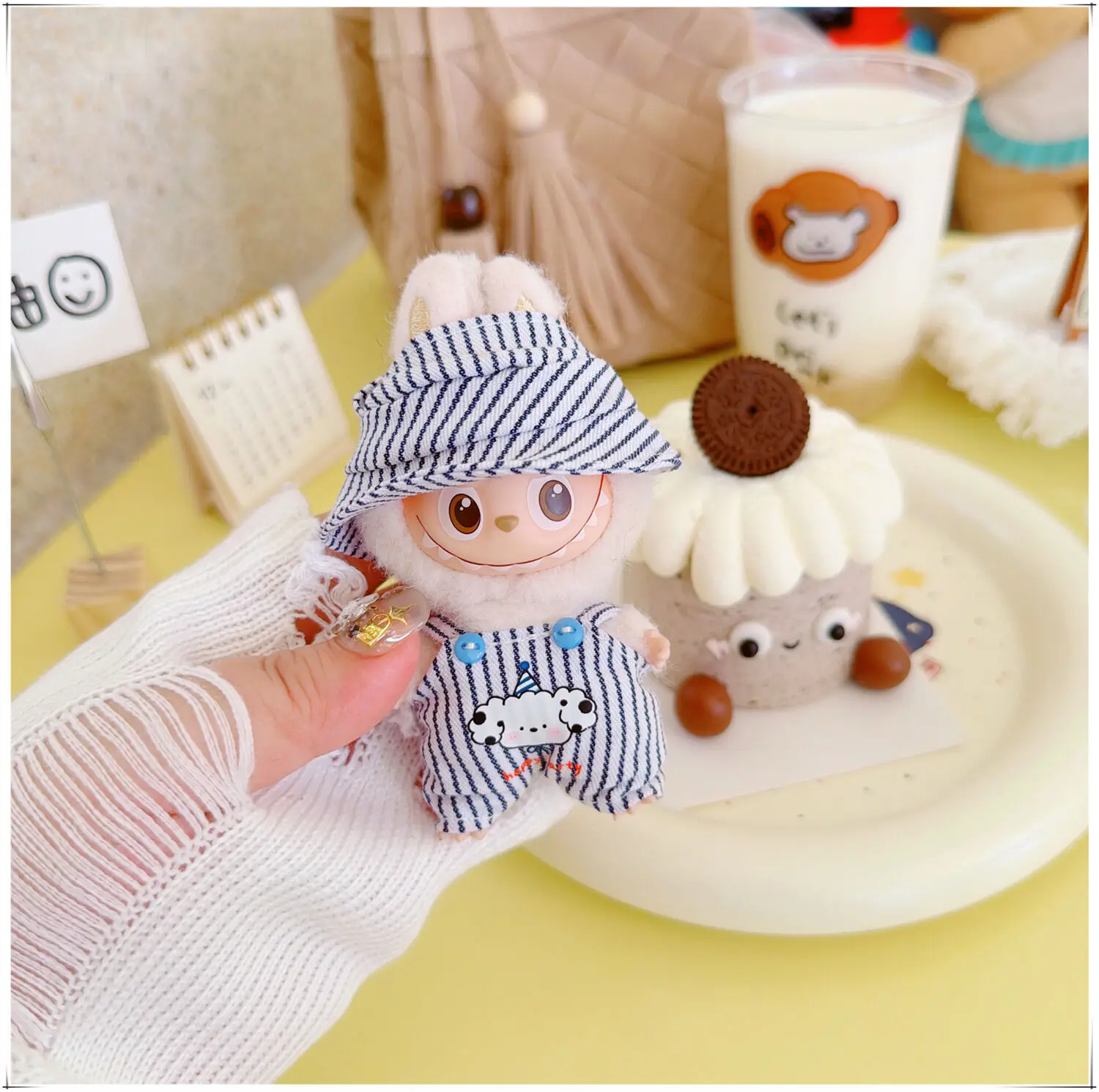 10-17 سنتيمتر Kawaii Labubu الملابس الكرتون شريط جرو مجموعة DIY بها بنفسك فستان المعبود ملابس دمى اكسسوارات اللعب أنيمي لعبة المحيط