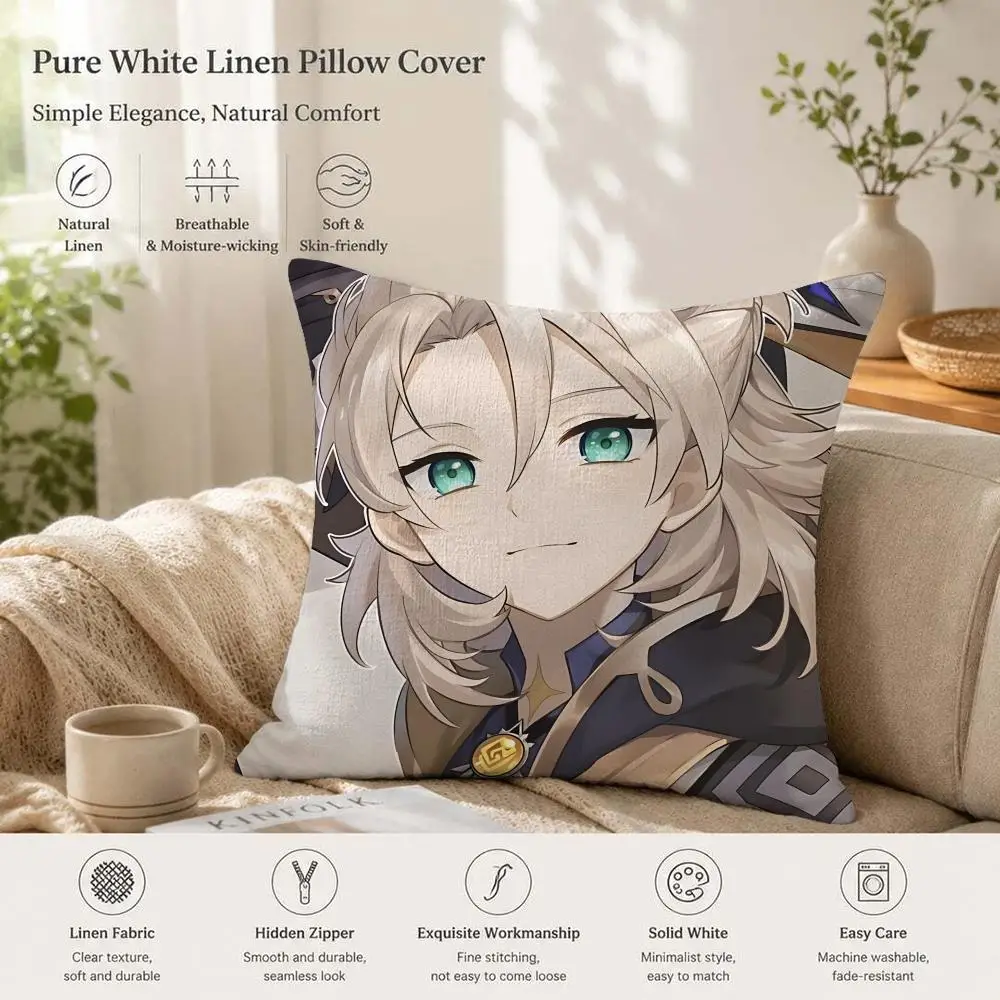 Albedo Genshin Game Cushion Cover 1/4PCS Linen Sofa Couch Bedroom Living Room Home Office Decor Pillow Case