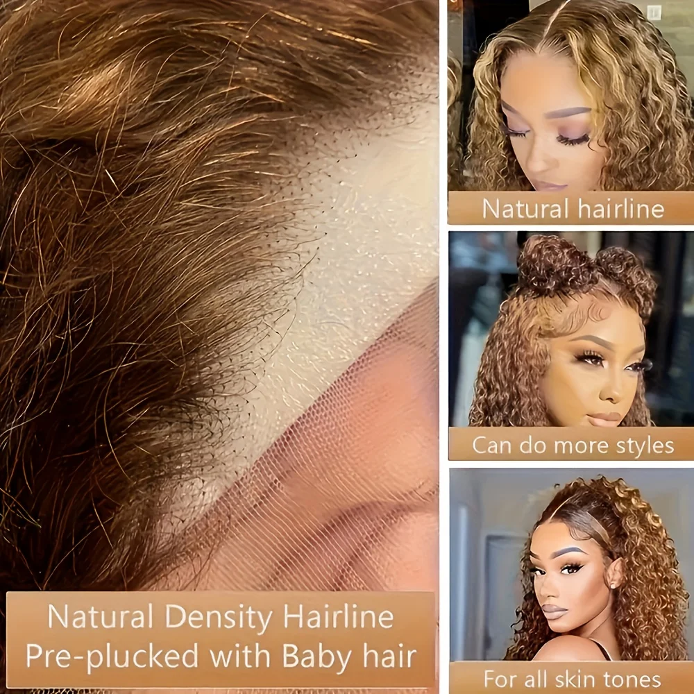 グルーレスボブレースフロントウィッグ人毛P4/27ハイライトオンブレHD透明レースフロントカーリーウィッグ装着簡単レミーヘア