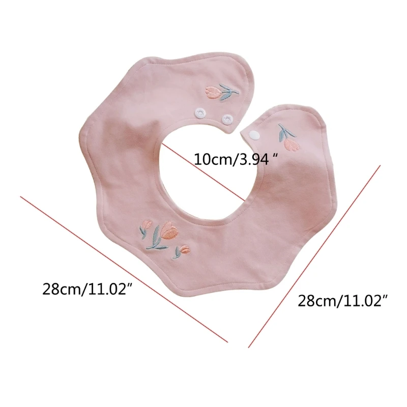 Baby Bib Unisex Breathable Flower Drooling Bib Embroidery Burp Cloth Adjustable Snap Bib 360 Rotatable Bib Saliva Towel Dropship