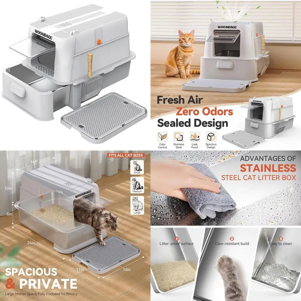 

Большой серый закрытый лоток для кошек из нержавеющей стали с контролем запаха, современный дизайн, дверца, легко чистится, антипригарное покрытие