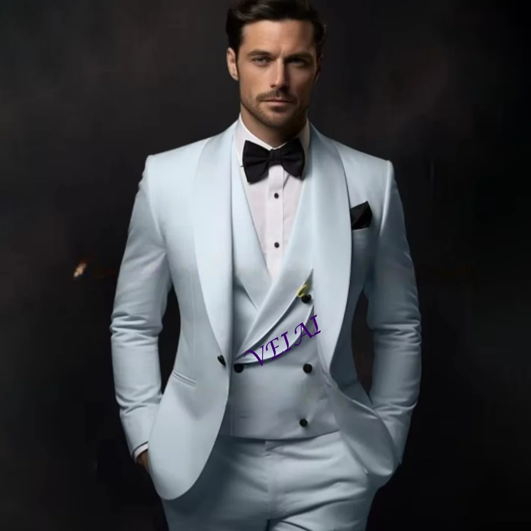 

Elegant Ivory Tuxedo Suit for Men 3 piece set Jacket Vest Pants Classic Attire for Wedding Dating Host Prom Ball Part Customized