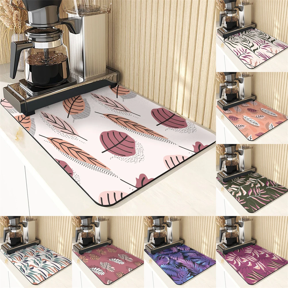 식탁용 개별 식물 스타일 매트 코스터, 나뭇잎 인쇄 라운드 위커, 커피 컵용 테이블 접시 코스터 