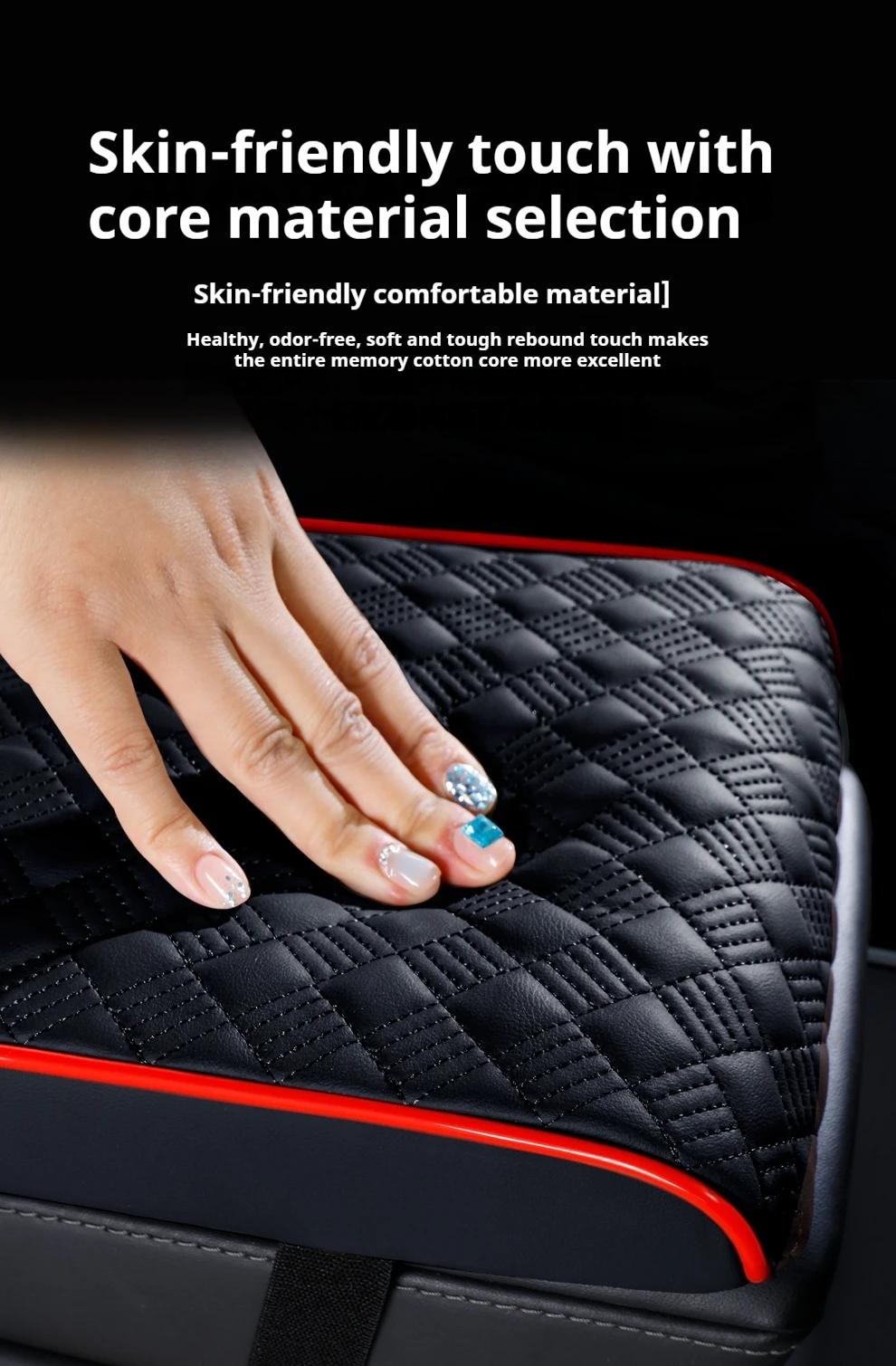 Premium Rote Leder-Autoarmlehnenauflage | Verstellbarer Armaturenbrett-Organizer mit ergonomischem Design | Mehrfarbige Innenausstattung U – Detail 10