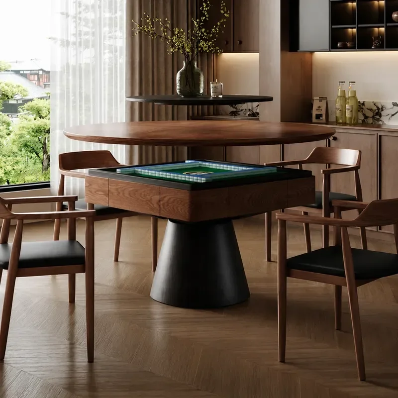 1.3m Solid Wood Dining Table with Automatic Mahjong Machine Dual Purpose Integrated Design for Home Use