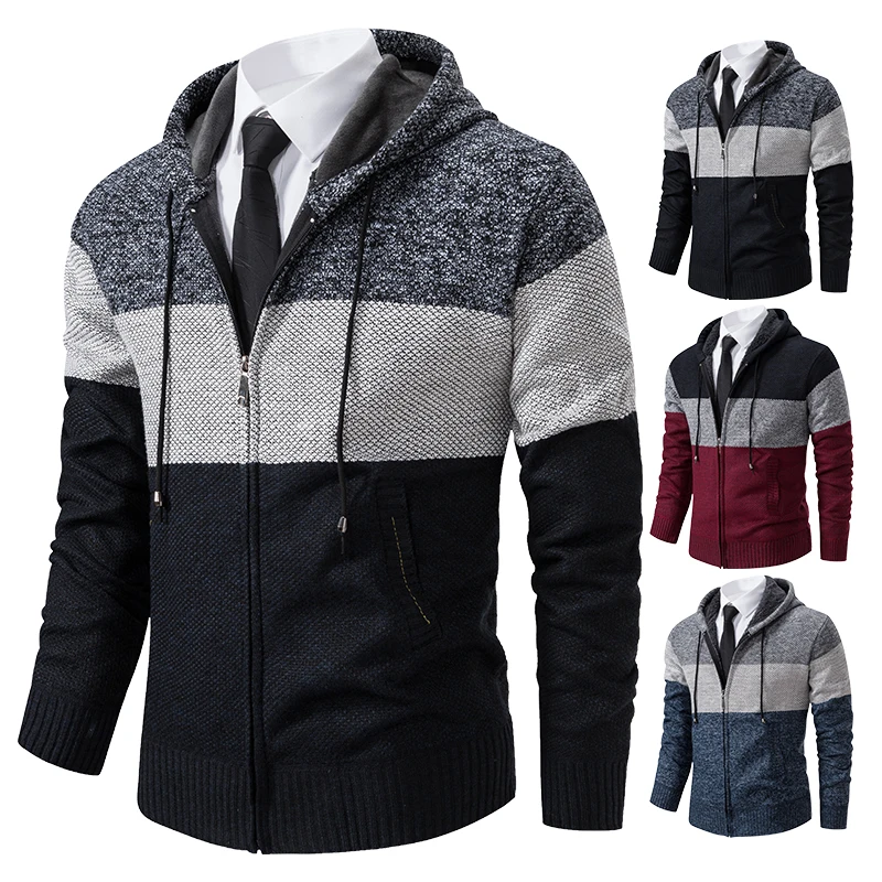 2023 new men's autumn and winter sweater coat trend color matching hooded sweater