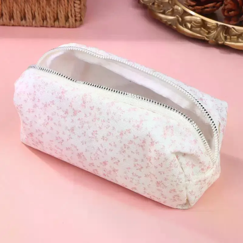 Grande capacidade bolsa de lápis rosa pequeno floral caso de lápis portátil saco de caneta cosméticos presente portátil para escritório escola adolescente