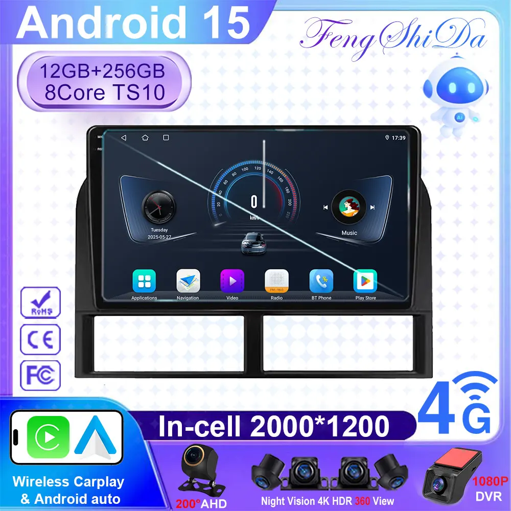 QLED 2K Android 15 dla Jeep Grand Cherokee II WJ 1998-2004 Radio samochodowe Stereo Odtwarzacz multimedialny Nawigacja GPS 5G wifi CPU Bez 2din
