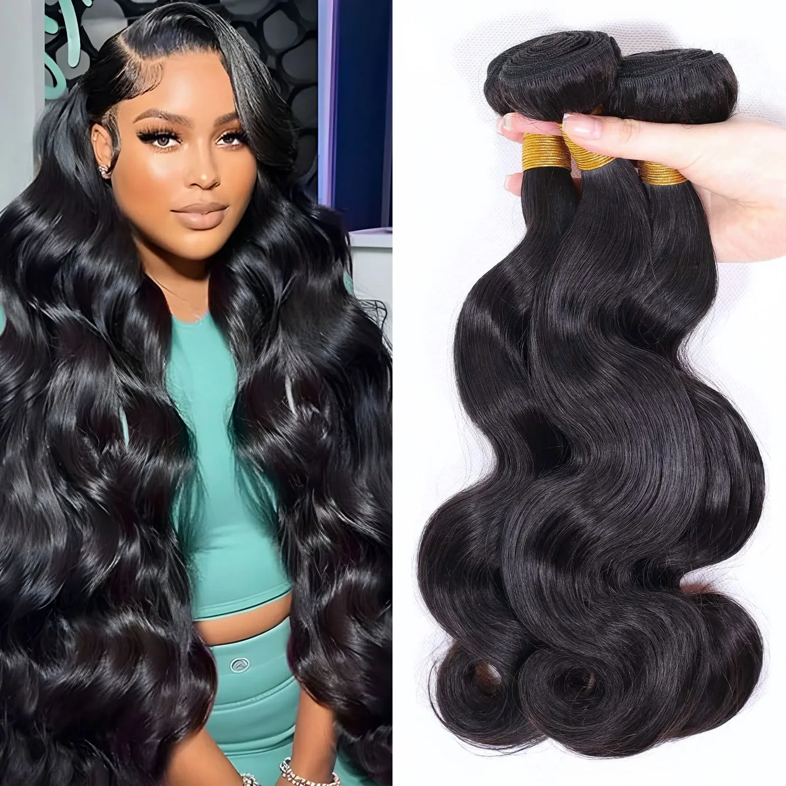 8-34 Объемная волна 4/5/6 Пучки Необработанные человеческие волосы 12А 100% необработанные пучки натуральных человеческих волос с двойным утком Натуральный черный