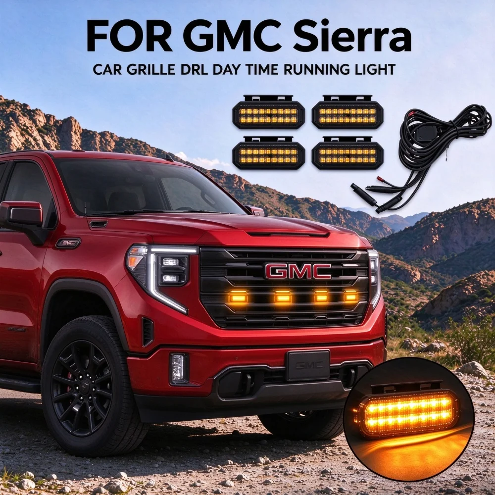 For GMC Sierra Truck LED Amber Front Grille Marker Lights Waterproof Raptor Style Grill Warning Lamp Accessories