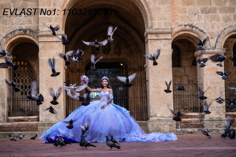 EVLAST Customized 2026 Lilac Ball Gown Quinceanera Dress Applique Crystal Beaded Tiered Sweet 16 Vestidos De 15 Anos E1QN359