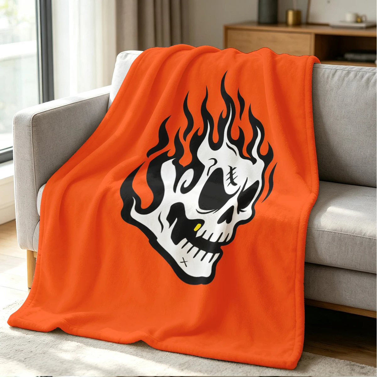 Fire Skull Blanket Soft Cozy Throw for Sofa Bed Festive Holiday Decor Gift for Kids and Adults,Lightweight and Warm