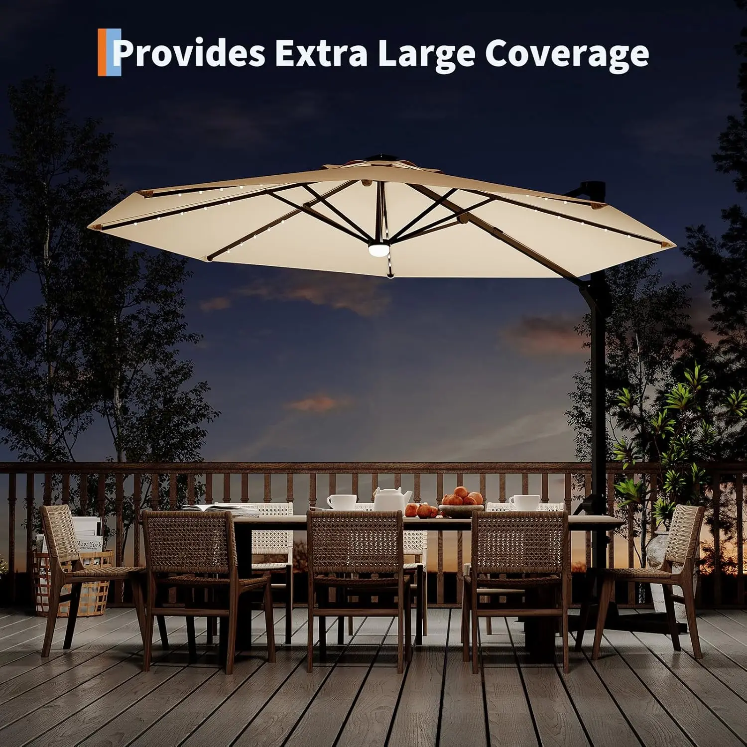 مظلة فناء ناتئ بطول 10 أقدام مع أضواء شمسية تدور 360 درجة سهلة الميل كرنك ضبط حماية من الأشعة فوق البنفسجية للخارجية #3