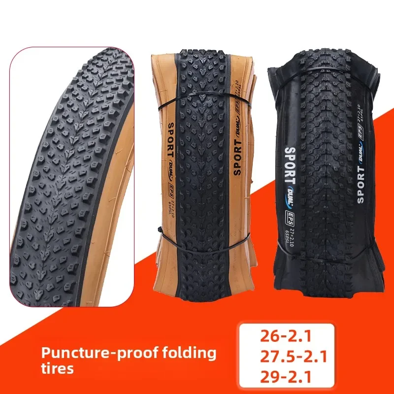 Faltbarer Mountainbike-Reifen, EPS-Pannenschutz, 26/27,5/29×2,1, hellbraune Seitenwand / komplett schwarz, Offroad-Grip-Reifen – Detail 1
