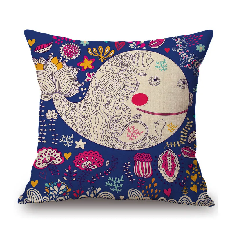 Baby Nursery Art Whale Elephant Fish Cartoon Home Decoration Cotton Linen Sofa Throw Pillow Case Bench Seat Cushion Cover