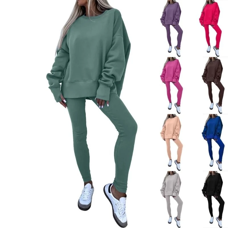 2 Piece Outfits Casual Long Sleeve Pullover Jogger Sweat Pants Set Sweatsuits