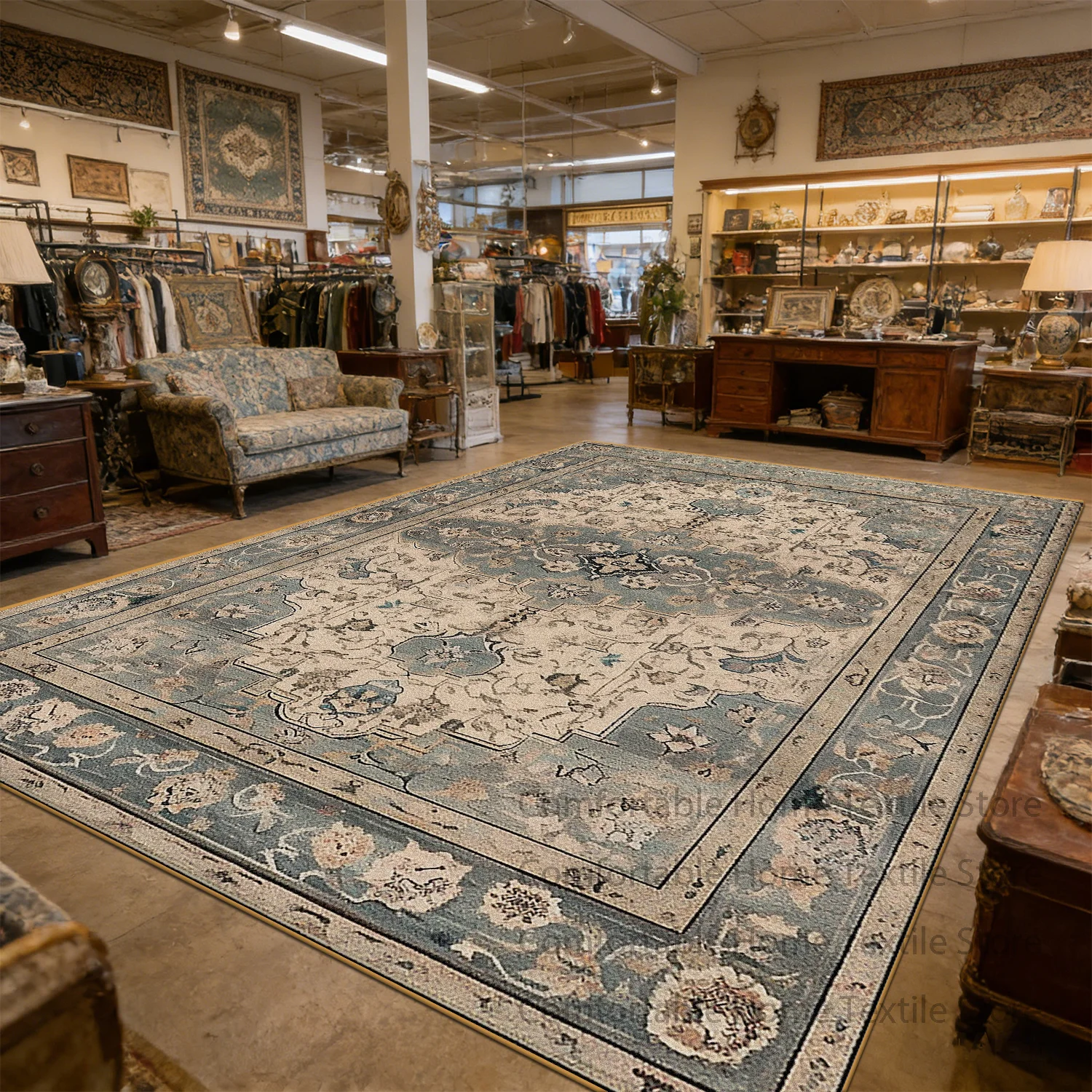 Light Blue Vintage Persian Style CARPET FOR LIVE ROOM Decoration Shop Non-slip Fluffy Rug Large Area Washable Coffee Tables Mats