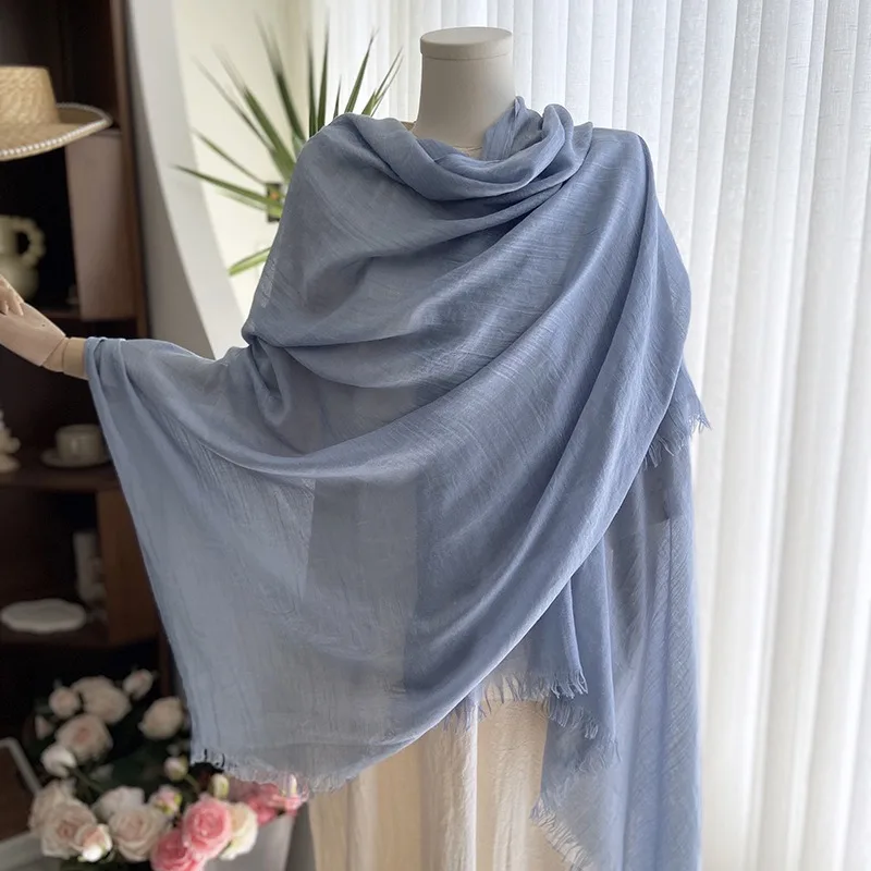 Cotton Linen Solid Color Scarf Female Summer Sun Protection Medium Length Gauze Beach Scarves Tourism Shawl  Japanese Korean