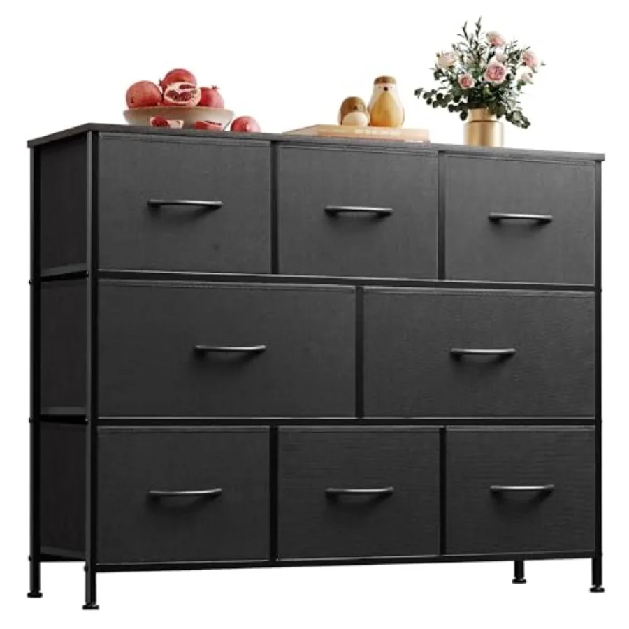 

8 Drawer Dresser for Bedroom Fabric Black Dresser with Large Storage Drawer Unit for Entryway Chest of Drawers for Living Room
