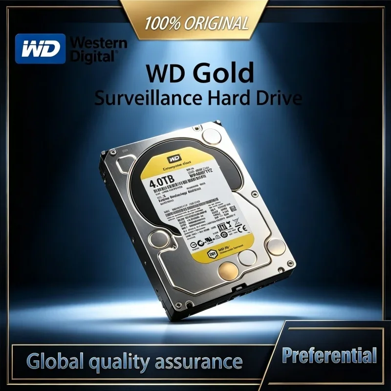 Disque dur d'entreprise Western Digital WD Stable & Durable Gold 3,5 pouces haute performance 1 To 2 To 4 To pour NAS, ordinateur de bureau et surveillance