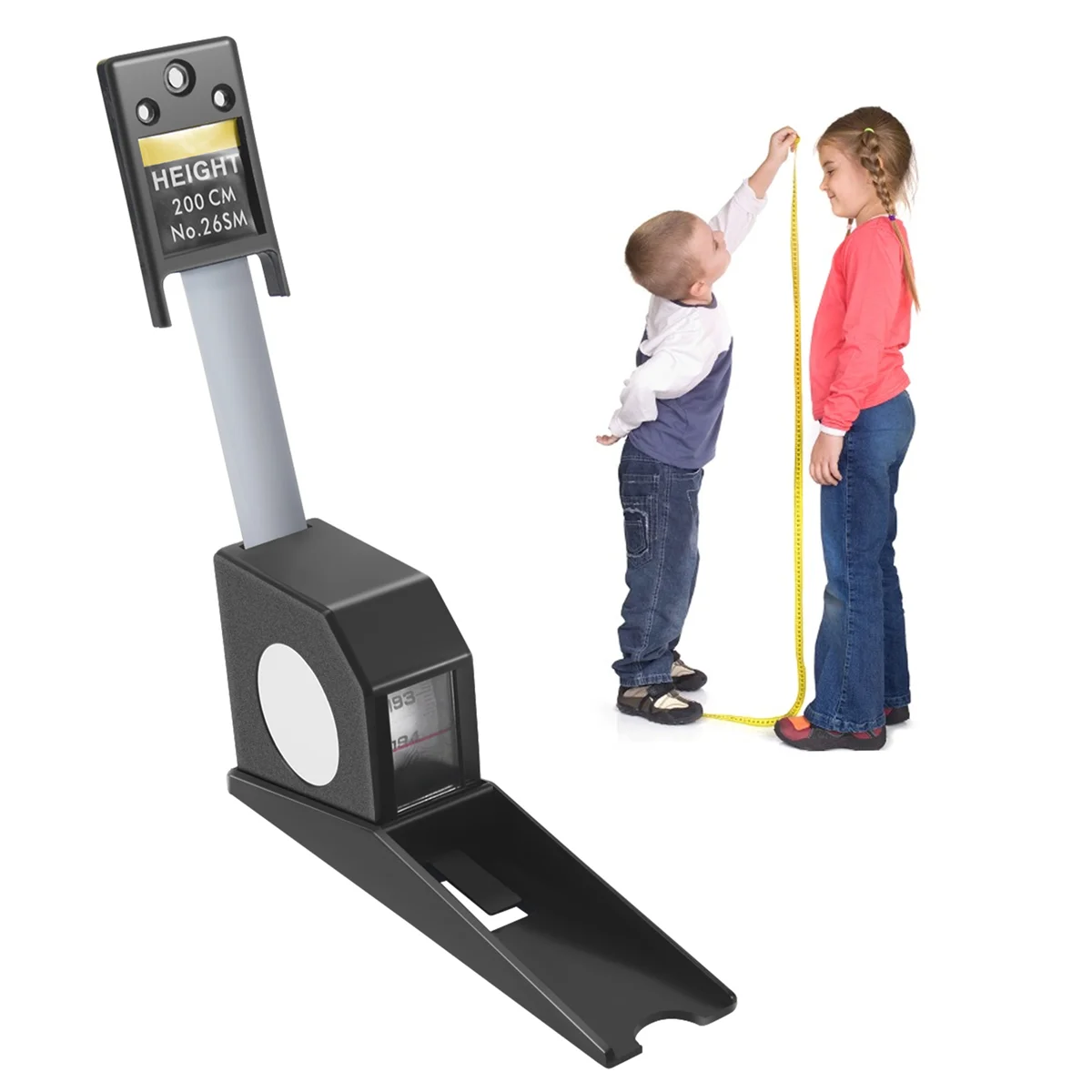 ABKM 200Cm Stadiometer Black Wall Mounted Height Meter Growth Ruler Cm Metric Tape Measures