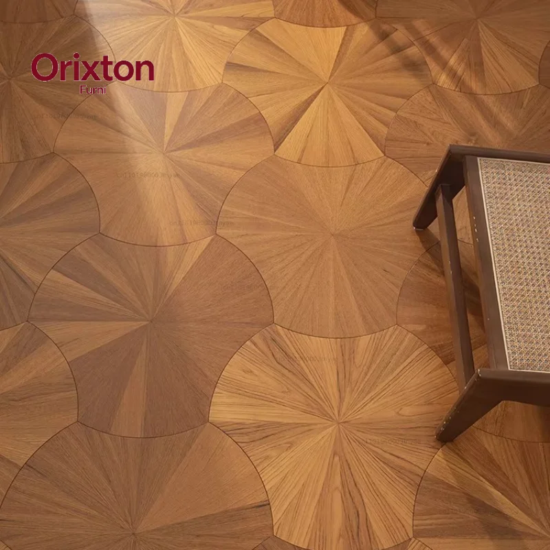 Burmese teak solid wood parquet wood floor black walnut special-shaped retro lotus leaf art retro Versailles leaf