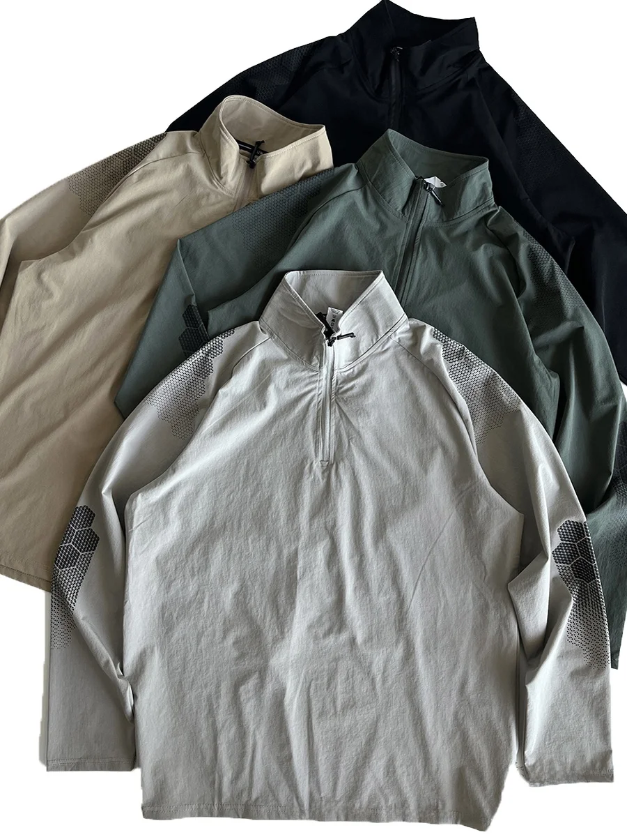 

Outdoor Functionali Long Sve T-irt Men's Thin Training Jaet f Zipper Stand Collar Qui Dry Spring Autumn Sportswear