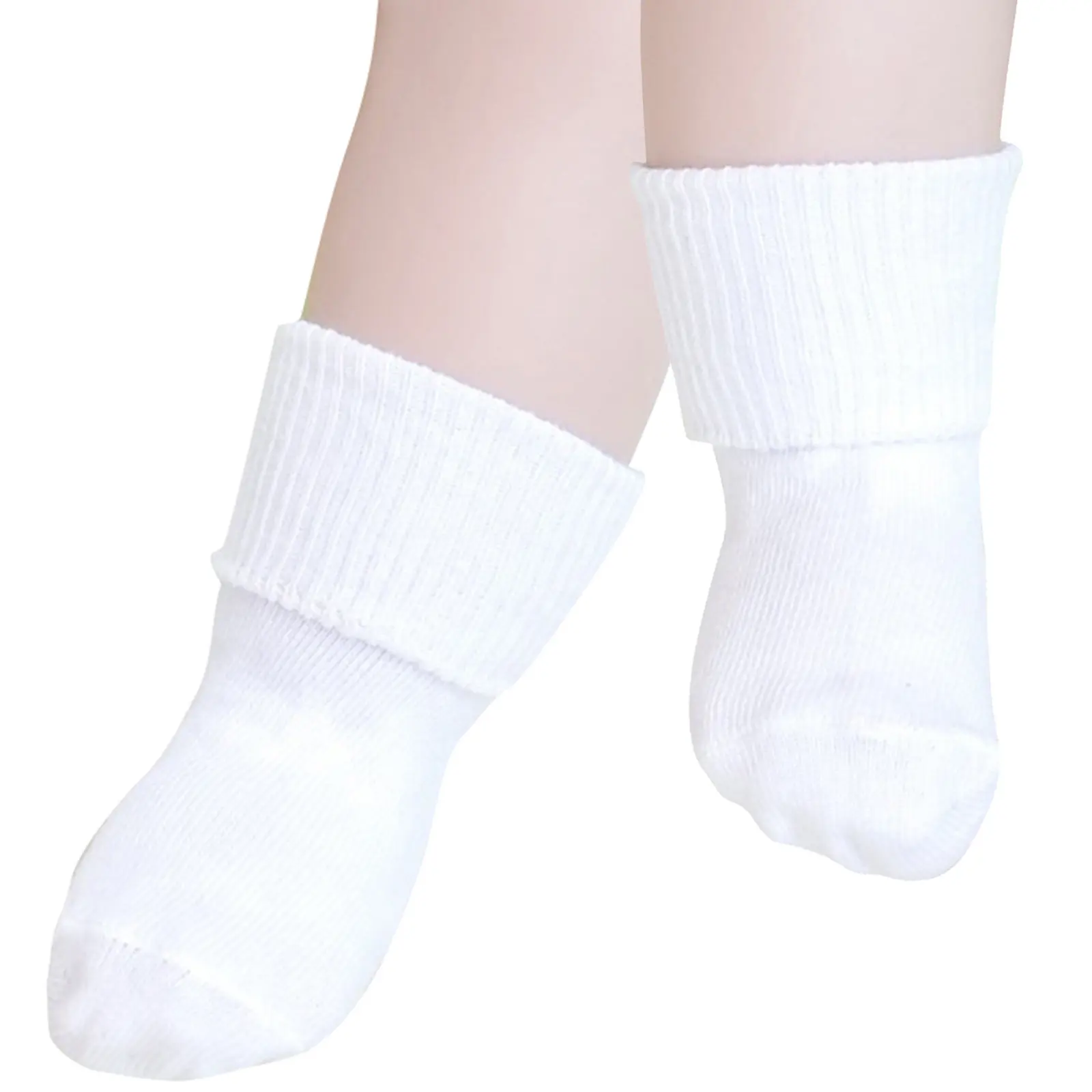 Non-Slip Baby Socks Unisex Turn Cuff Cotton Infant Toddler Socks White Safe Walking Breathable Soft for Kids 1-3 Years Old