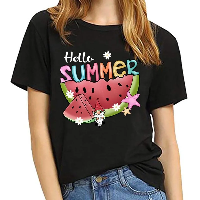 

New Hello Summer Watermelon Print T-Shirt Women Men Summer Casual Short Sleeve Round Neck Tops Fashion T-Shirts