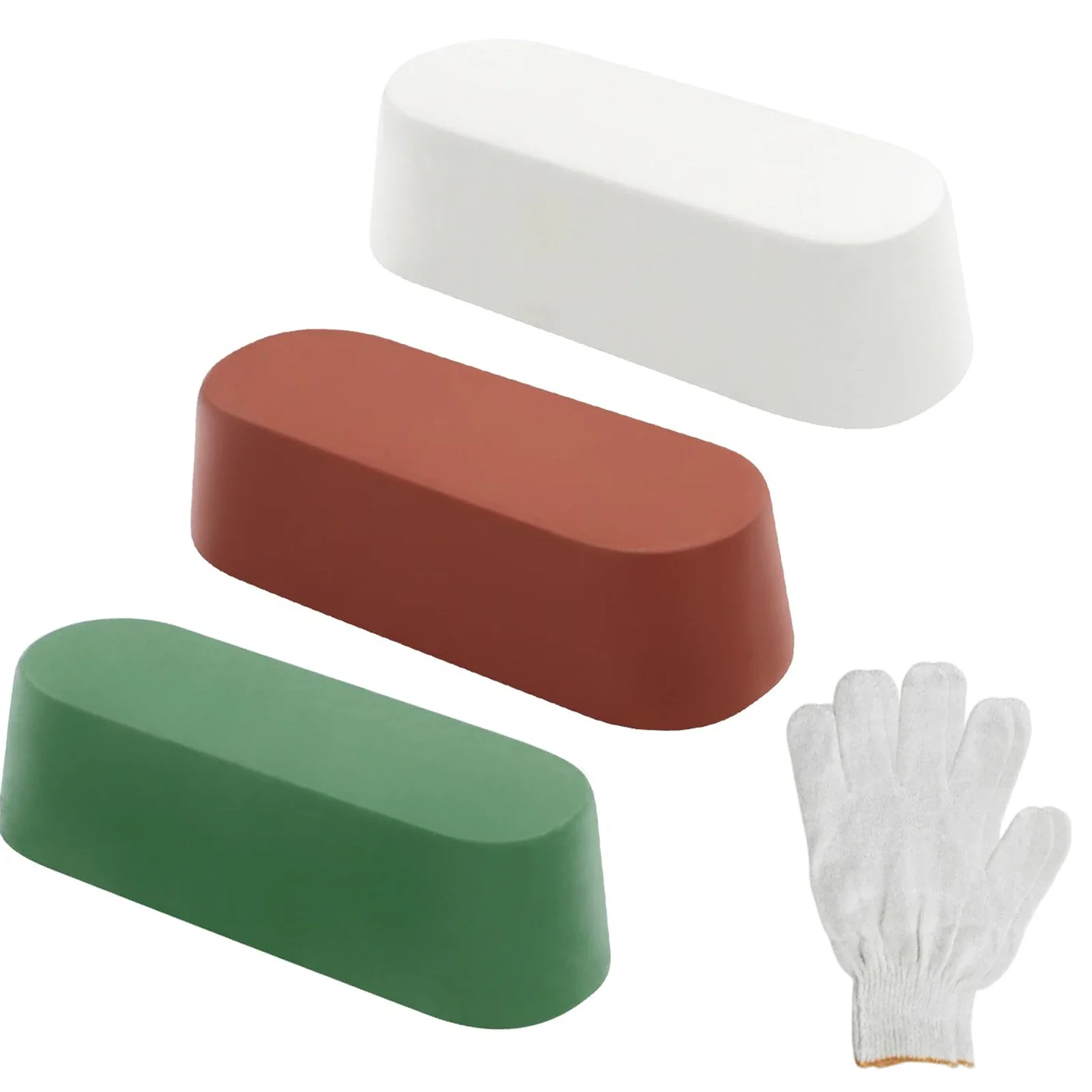 

Металлическая кожаная полировальная паста, компаунд для заточки ножей - набор из 3 штук, включая белую, красную, зеленую пасты, а также перчатки.