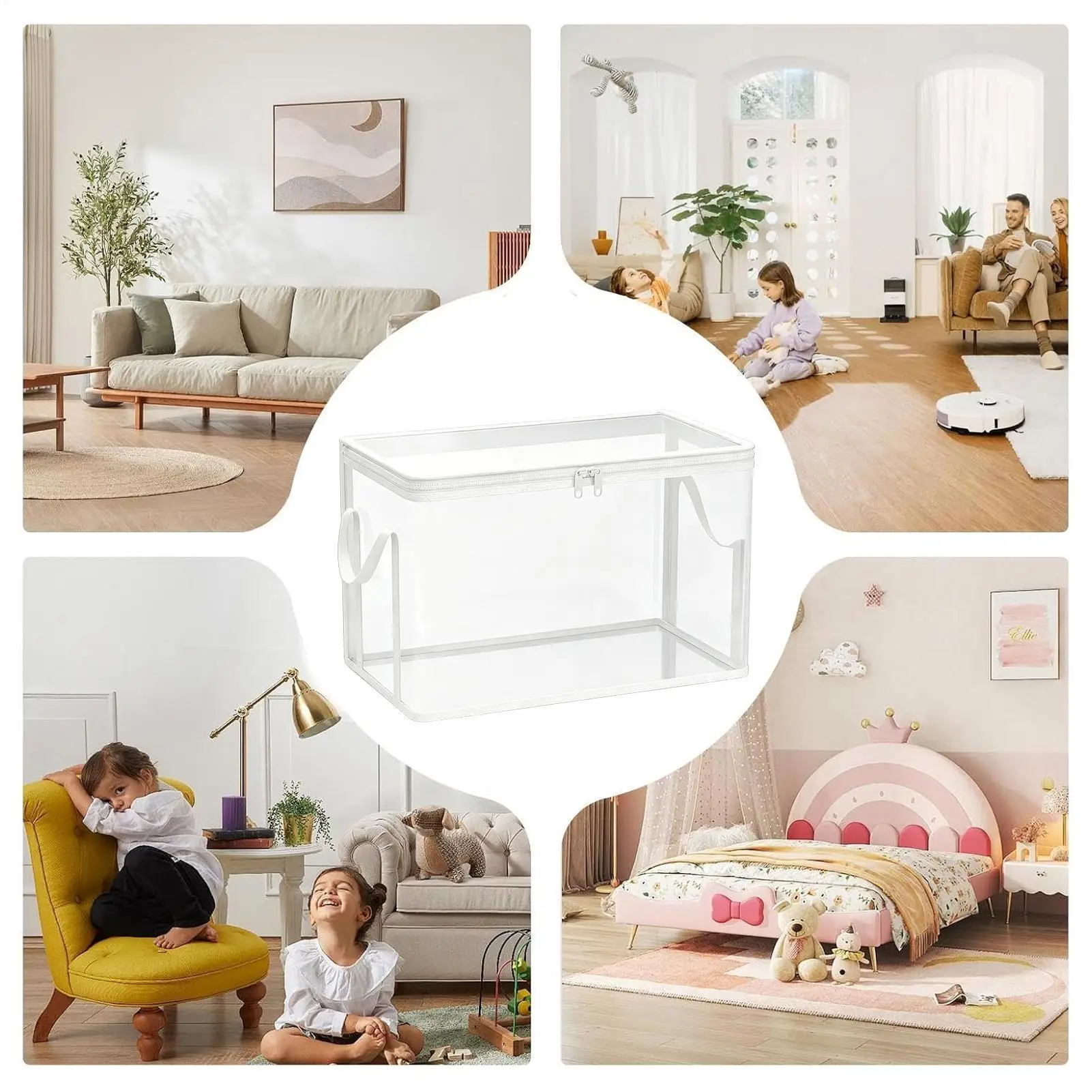 Toy Storage Bag Transparent Organizer 2-Piece Toy Storage Bin Stuffed Animal Bag For Dolls Books Building Blocks Playroom Living view 4